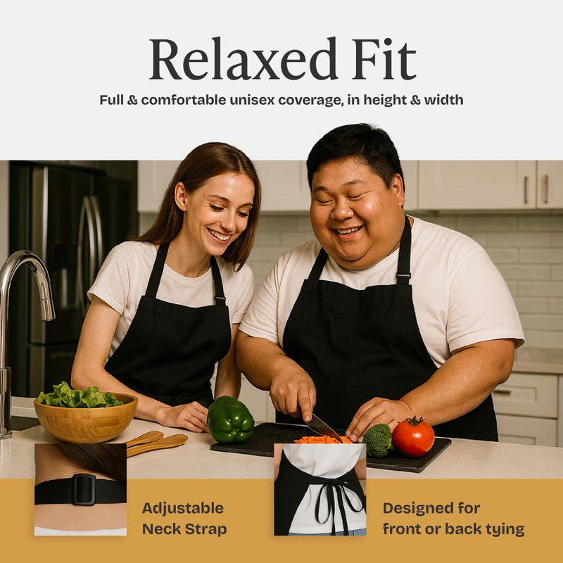 Will Well Chef Apron for Men and Women - 33" x 27" Large with 38" Waist Ties for a Comfy and Snug Fit, Durable and Lightweight, with 2 Spacious Pockets for Your Cooking Essentials - 1-Pack, Black - Image 5